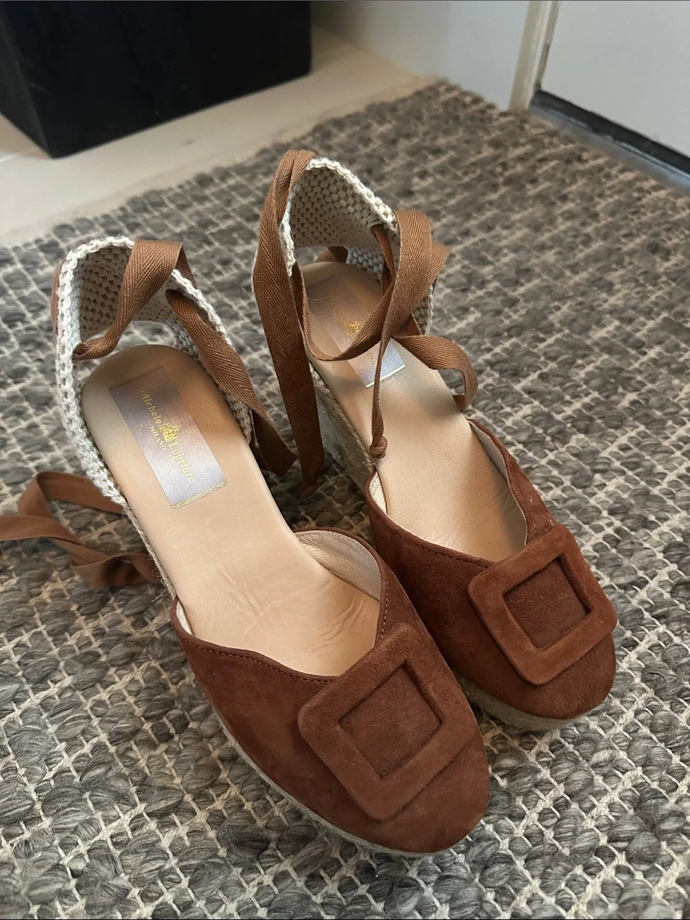 Suede Brown Espadrille wedges with Ankle Tie